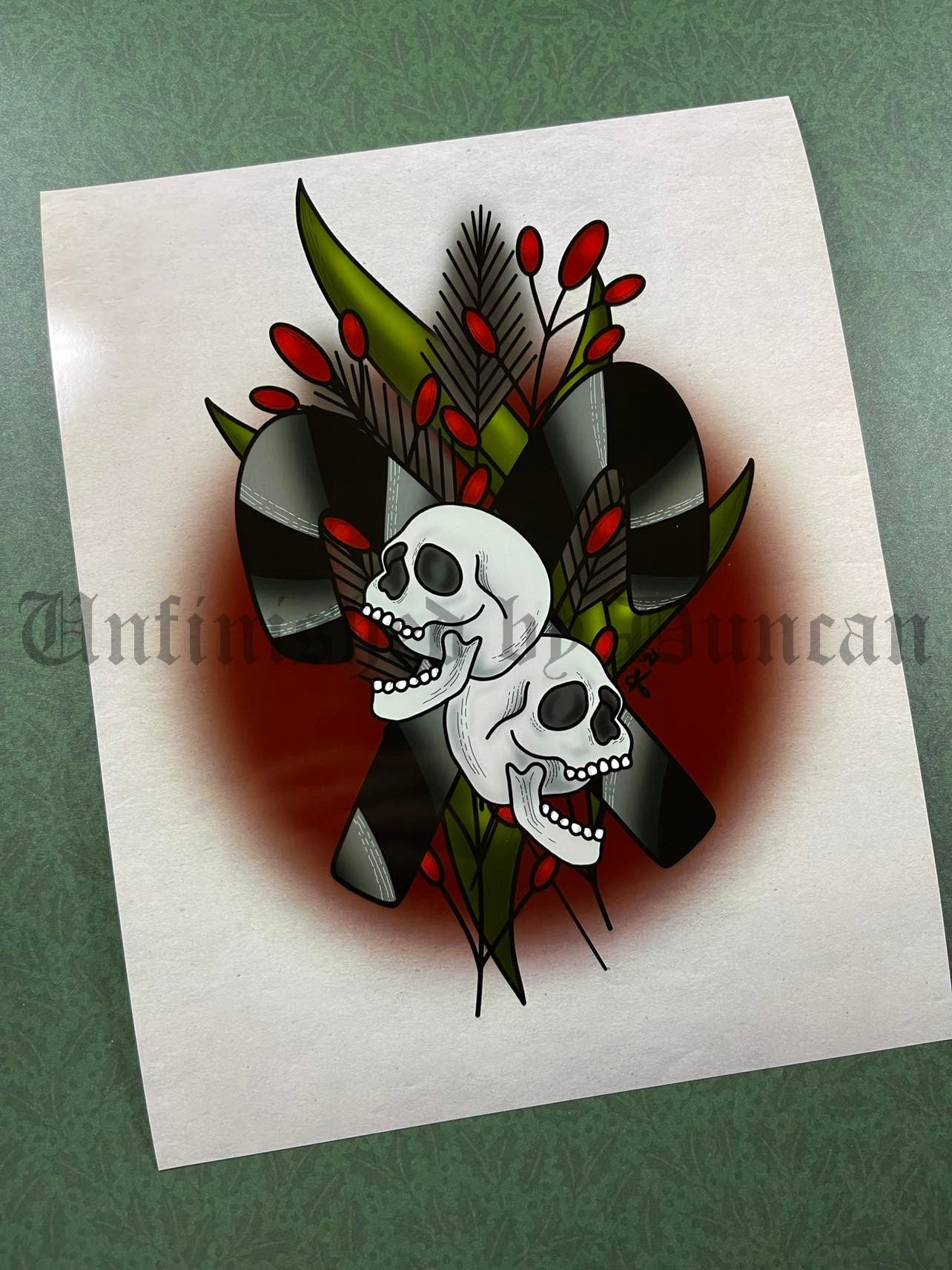 Holiday Candy Canes | Winter Holiday, Mistletoe, Skeletal, Traditional Tattoo Inspired Art Print (Last Call)