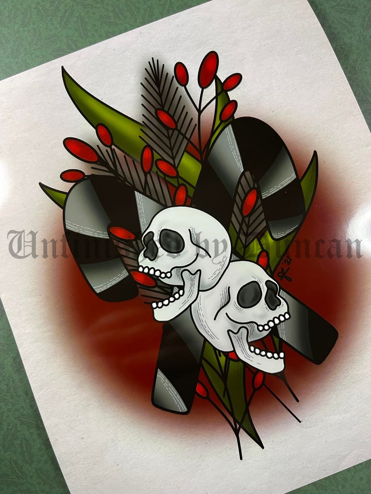 Holiday Candy Canes | Winter Holiday, Mistletoe, Skeletal, Traditional Tattoo Inspired Art Print (Last Call)