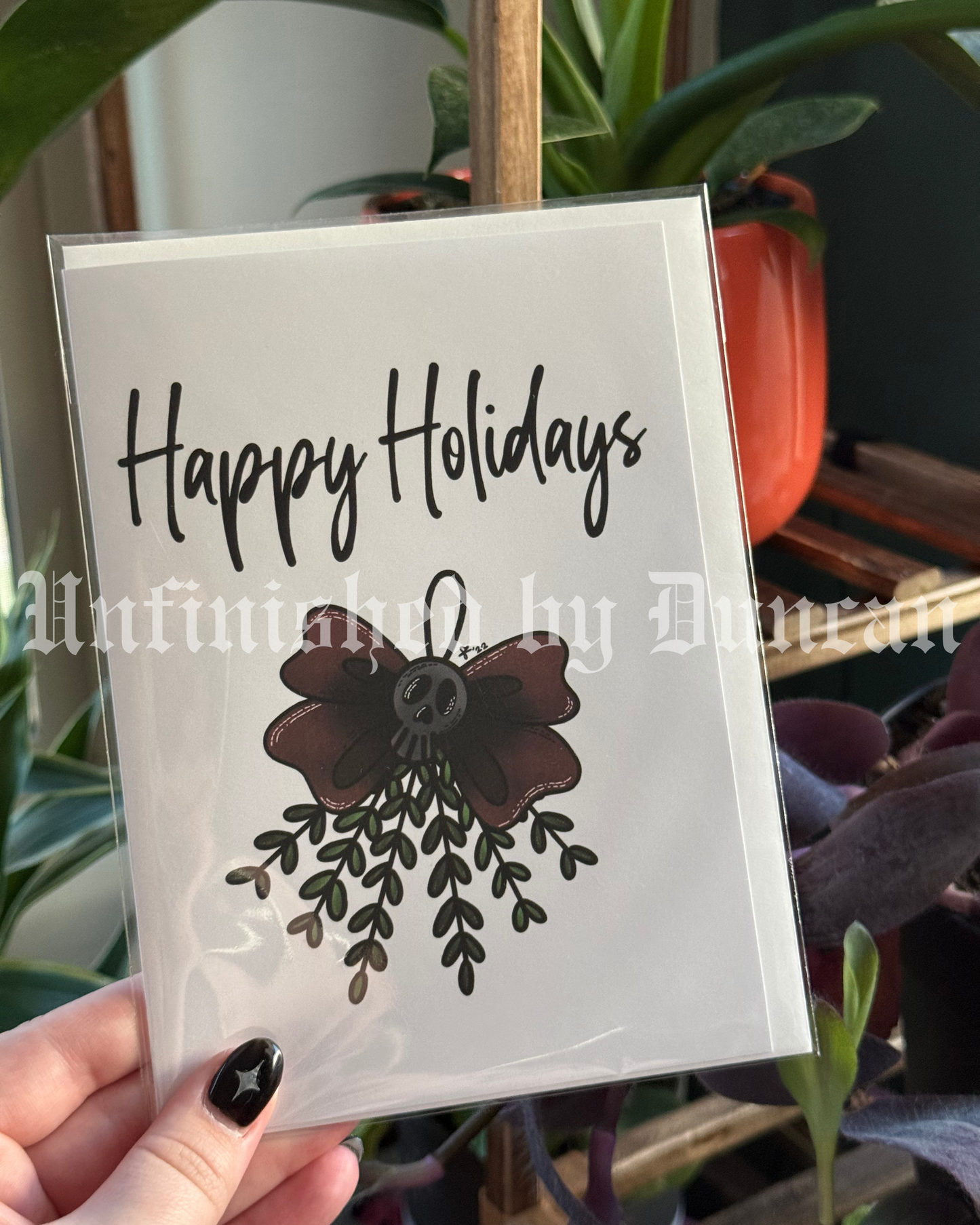 Happy Holidays Mistletoe Card | Christmas, Winter Holiday, Christmas Decor, Traditional Tattoo Inspired Art Design