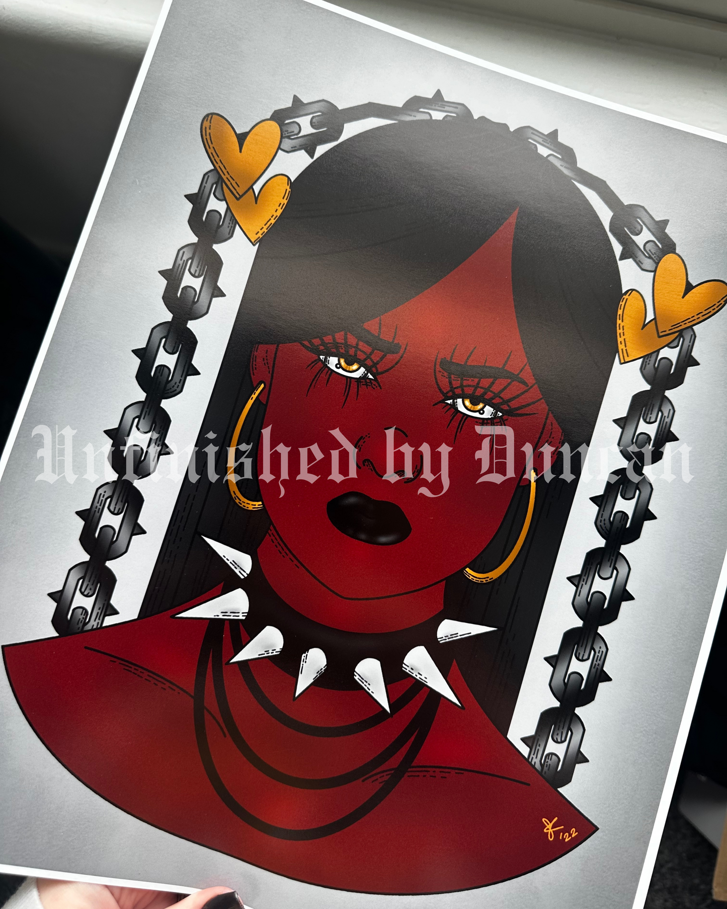 Red Reigns | Chain, Golden Eyes, Traditional Tattoo Inspired Art Print