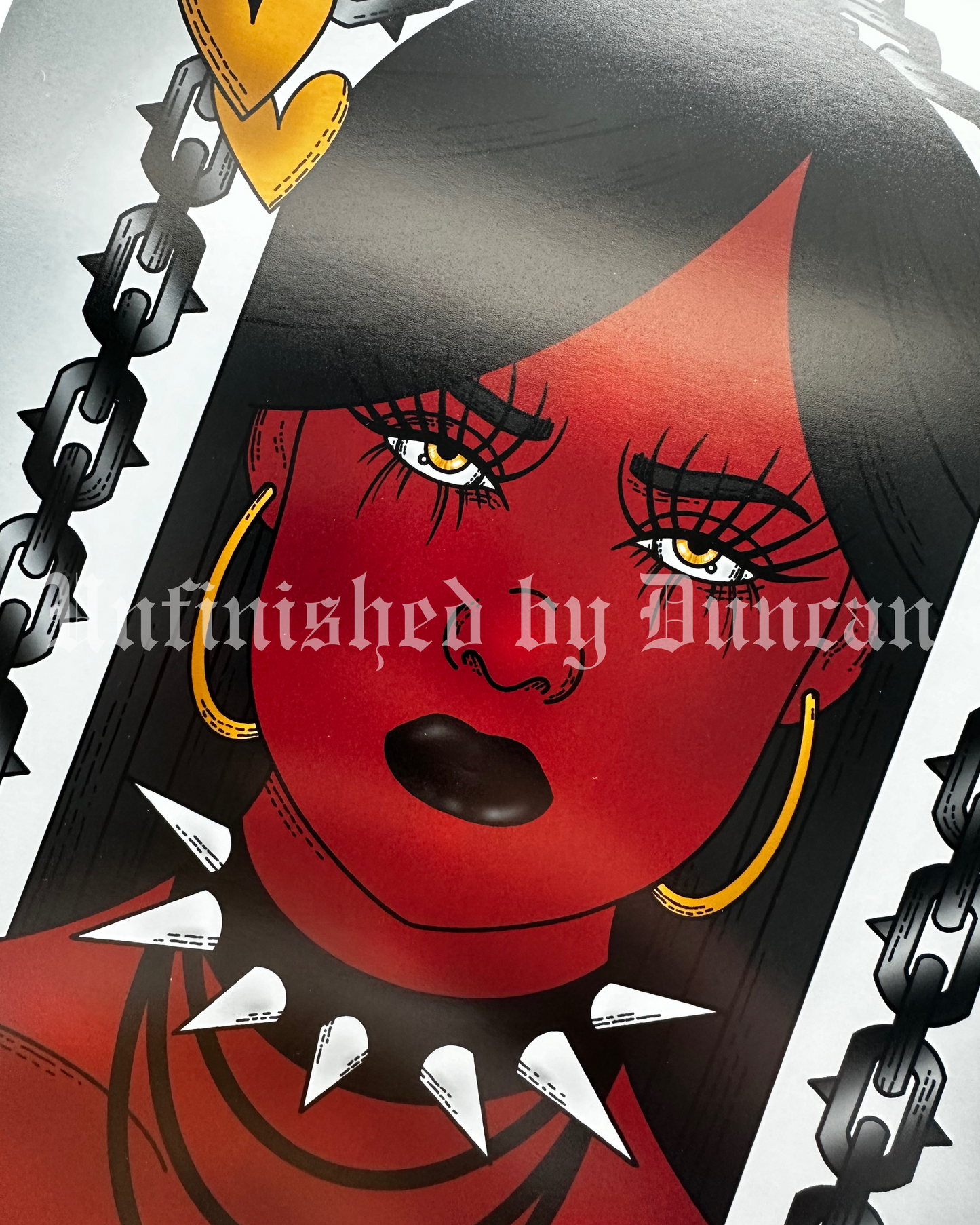 Red Reigns | Chain, Golden Eyes, Traditional Tattoo Inspired Art Print