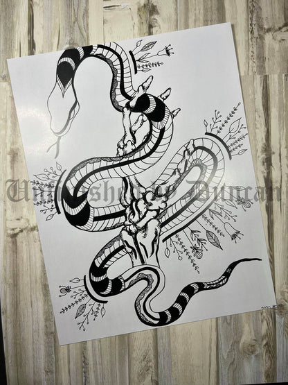 Skeletal Snake | Traditional Tattoo Inspired Art Print (Last Call)