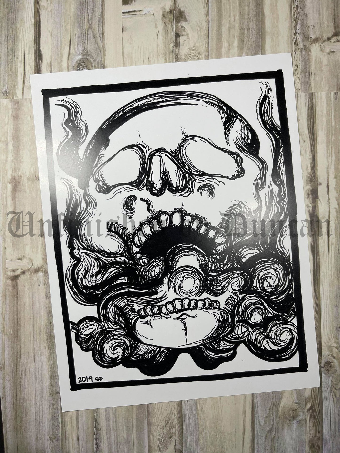 Smoke & Skull | B&W Smokey, Skeletal, Traditional Tattoo Inspired Art Print