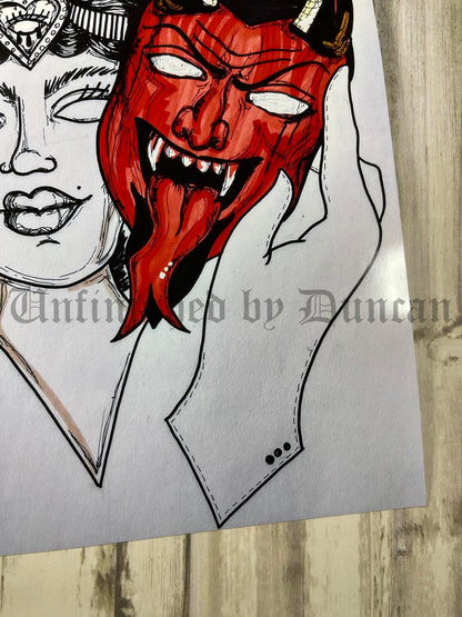 Female Masked Devil | Traditional Tattoo Inspired Art Print (Last Call)
