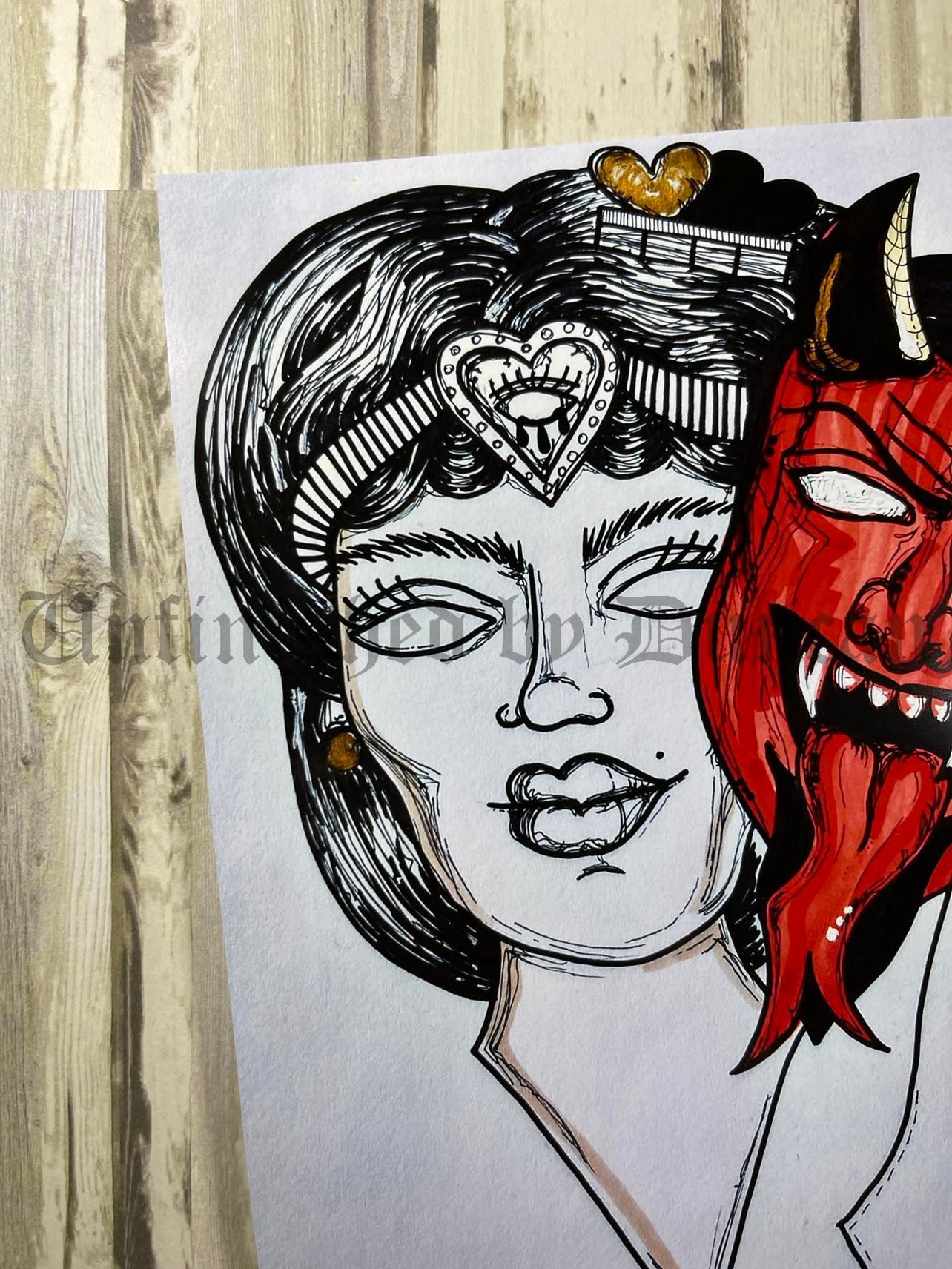 Female Masked Devil | Traditional Tattoo Inspired Art Print (Last Call)