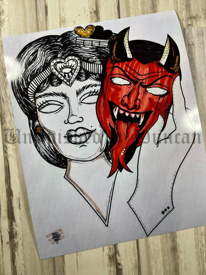 Female Masked Devil | Traditional Tattoo Inspired Art Print (Last Call)