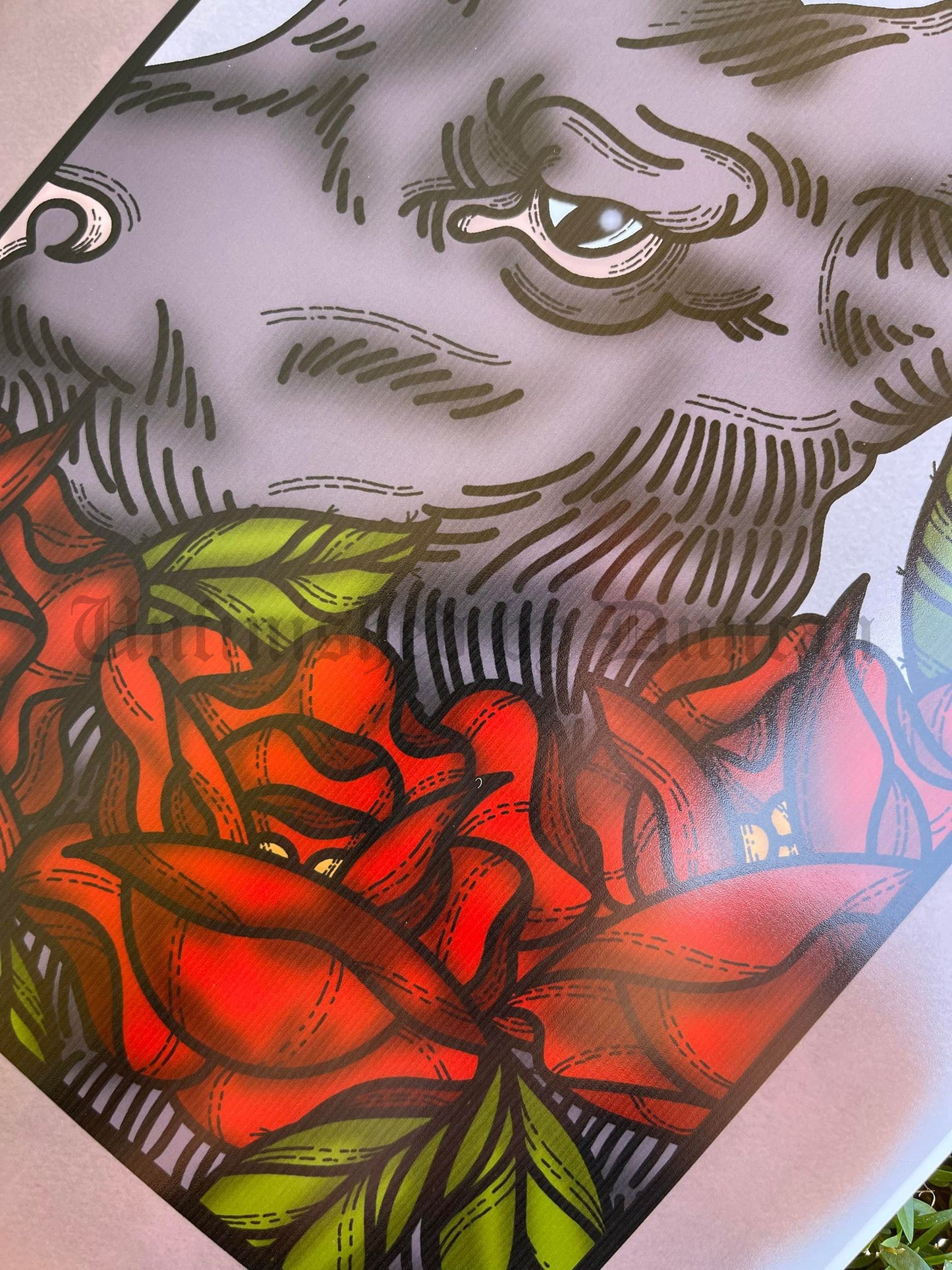 Omen | Roses, Floral, Flora, Deer, Traditional Tattoo Inspired Art Print (Last Call)