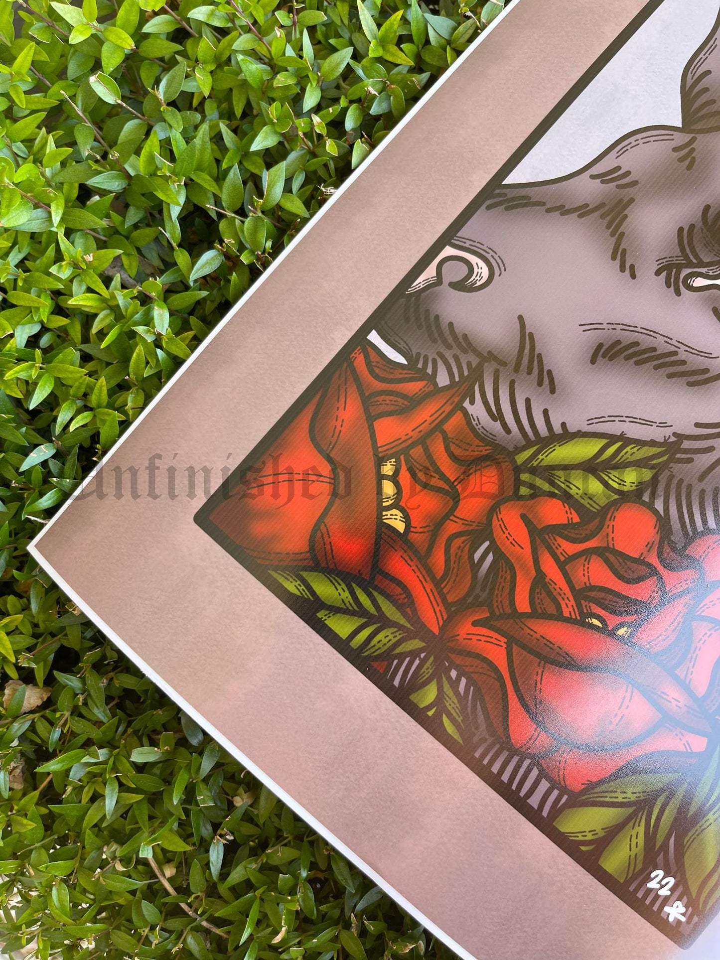 Omen | Roses, Floral, Flora, Deer, Traditional Tattoo Inspired Art Print (Last Call)