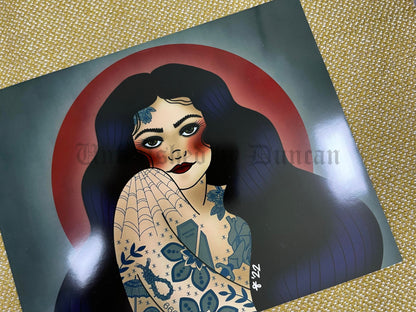 Ravenna | Witchy, Tattooed Woman, Traditional Tattoo Inspired Art Print