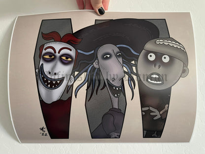 Oogie's Boys | Lock, Shock, & Barrel, Nightmare Before Christmas, Traditional Tattoo Inspired Art Print