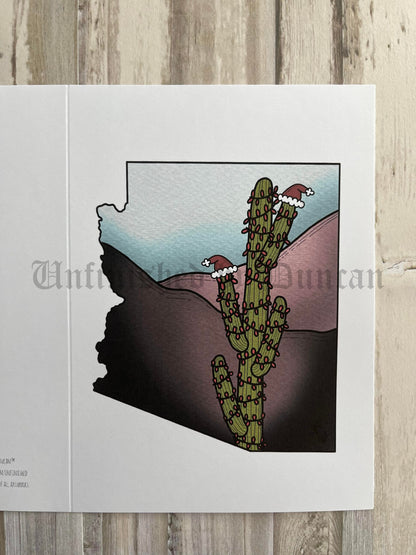 Holiday Saguaro | Christmas, Winter Holiday, Cactus, Christmas Lights, Traditional Tattoo Inspired Art Design