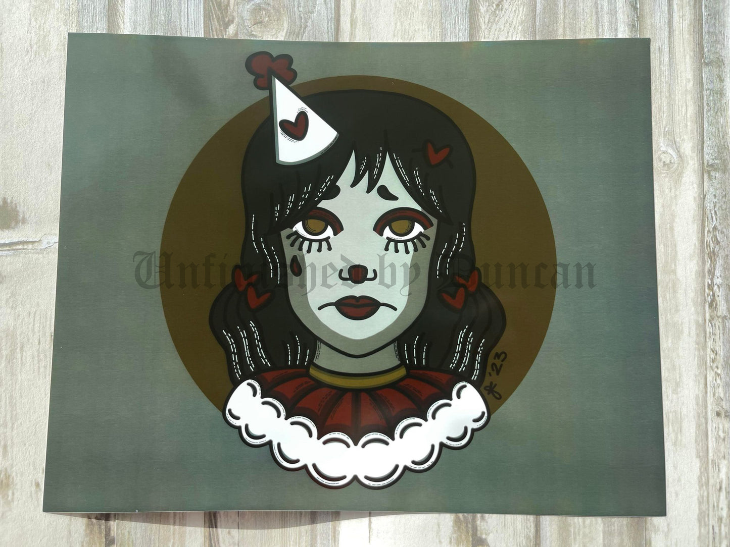 Lover Clown | Galentines, Valentines, Sad Girl Traditional Tattoo Art Print