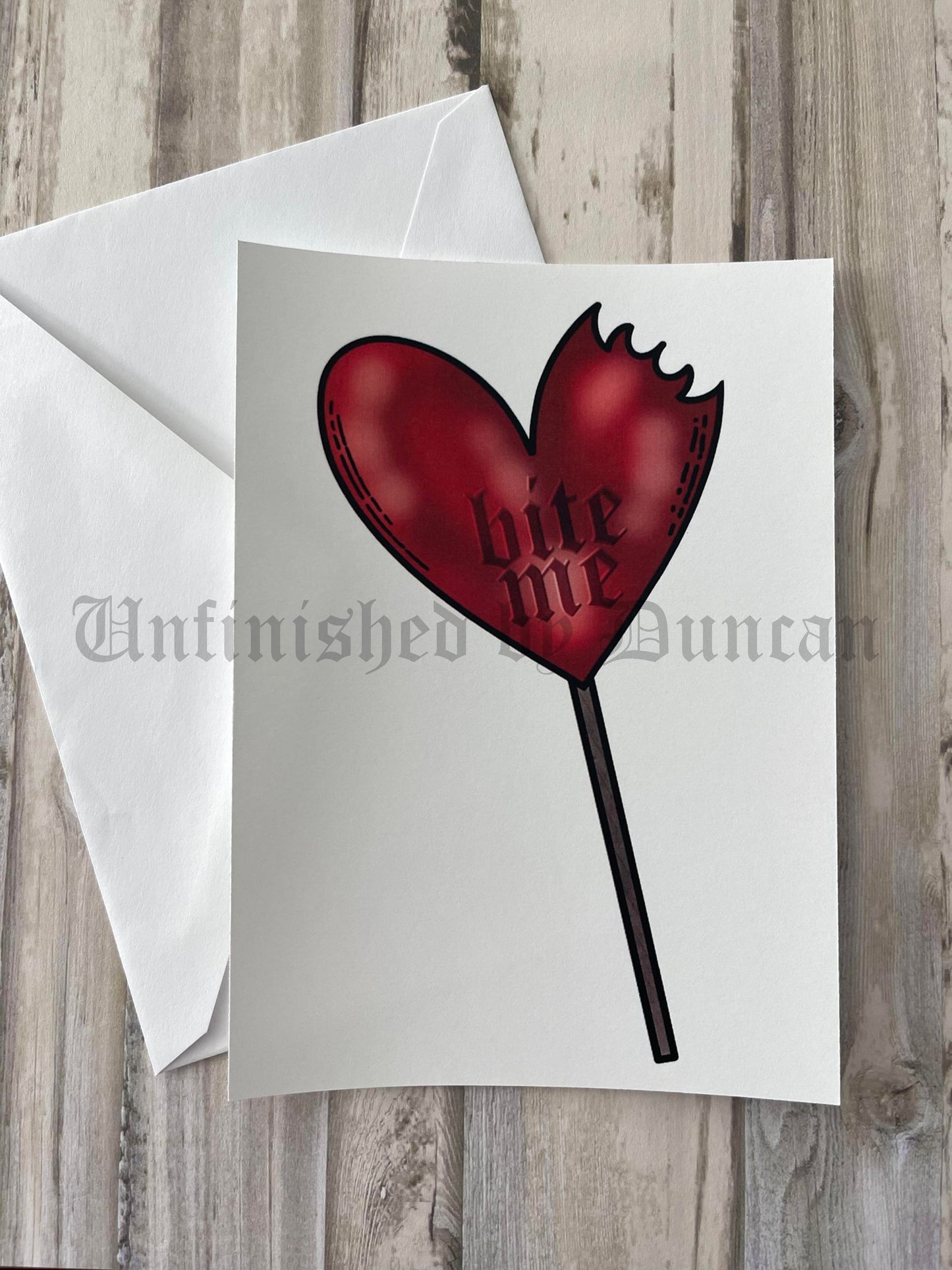 Bite Me Postcard | Valentines, Galentines, Lover, Vampire Bite, Lollipop Traditional Tattoo Inspired Art Design