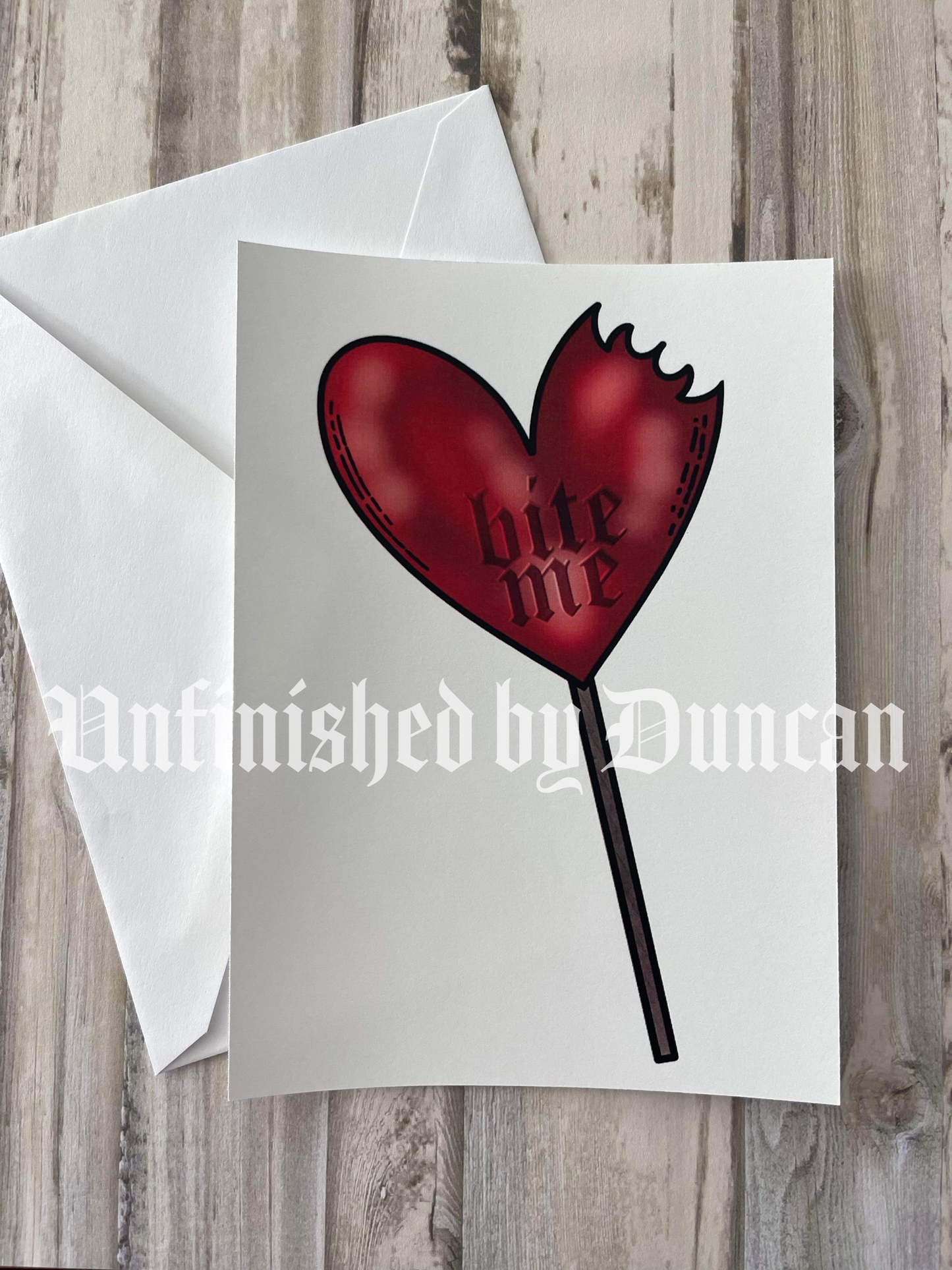 Bite Me Postcard | Valentines, Galentines, Lover, Vampire Bite, Lollipop Traditional Tattoo Inspired Art Design