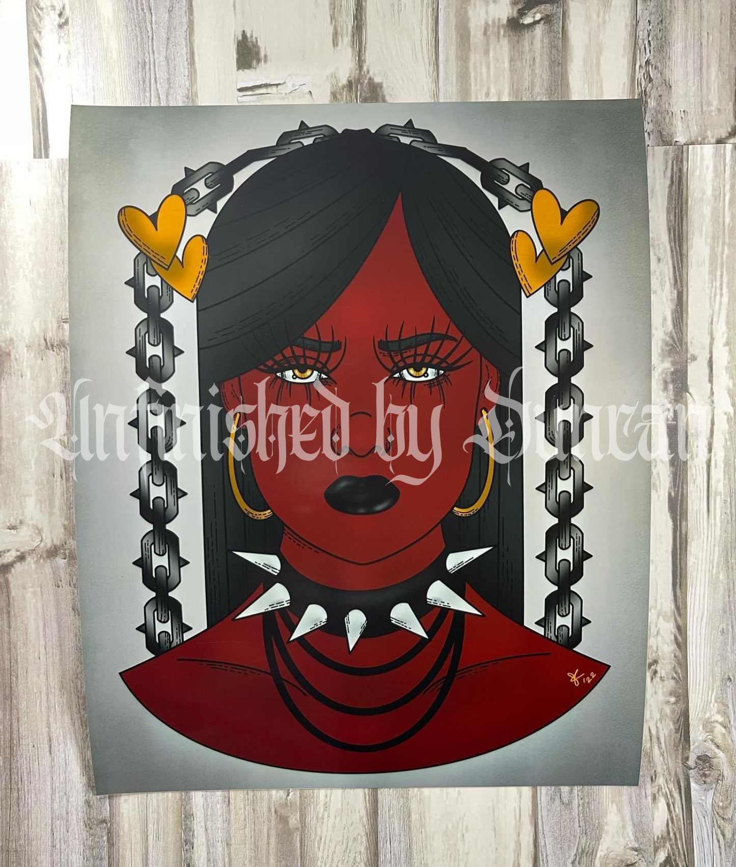 Red Reigns | Chain, Golden Eyes, Traditional Tattoo Inspired Art Print