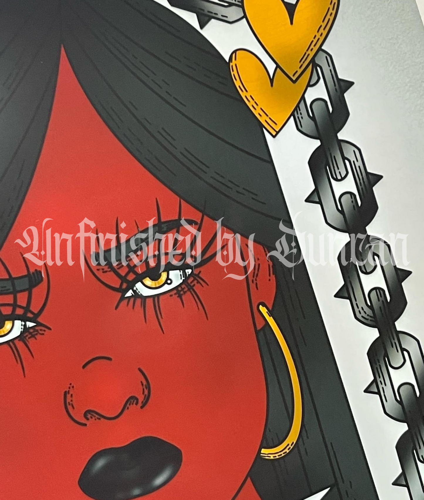 Red Reigns | Chain, Golden Eyes, Traditional Tattoo Inspired Art Print