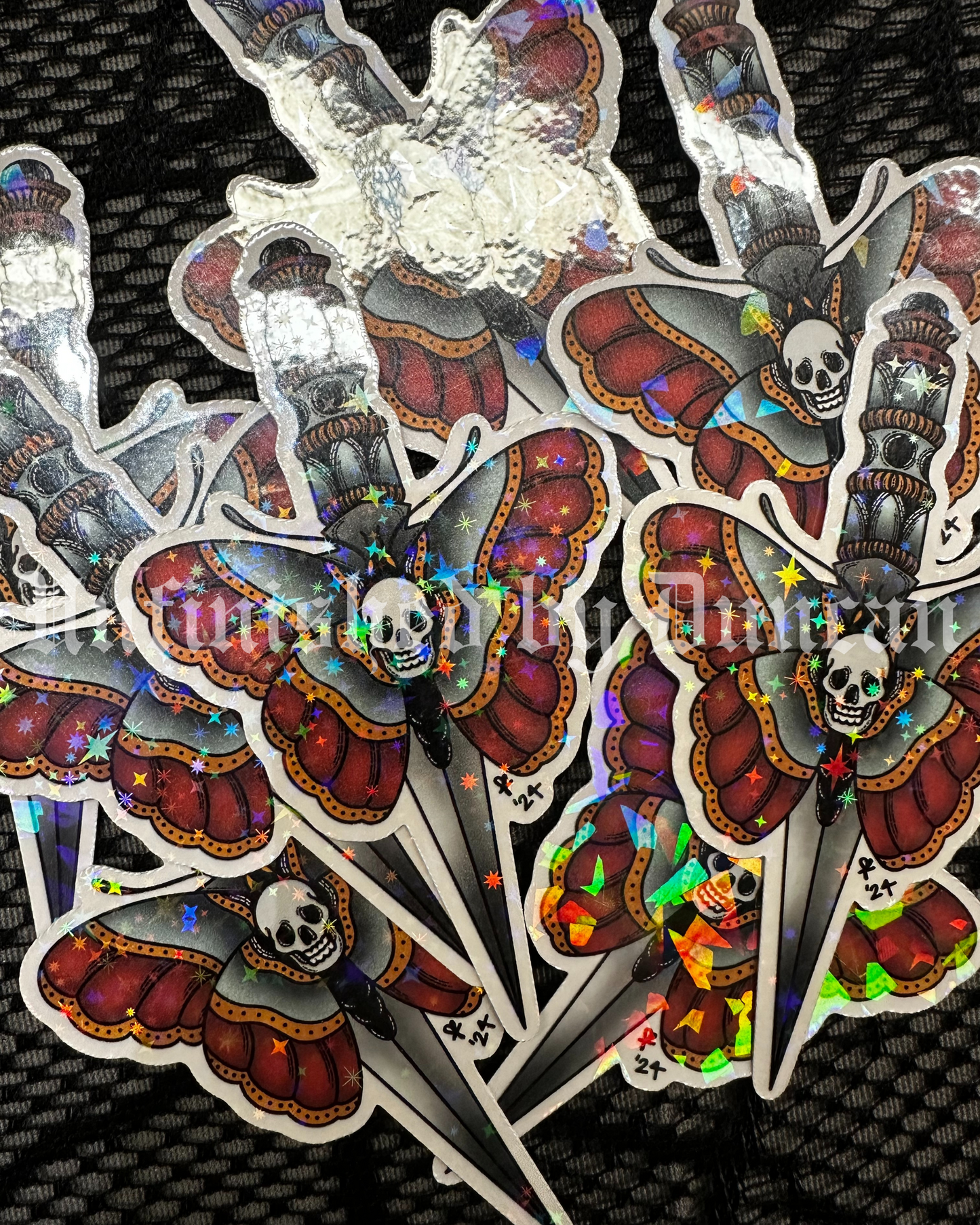 Dagger & Deathmoth Sticker (Reg.) | Traditional Tattoo Inspired Art, Death Moth & Floral Art Sticker