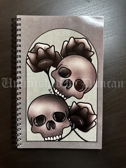 Death Day Notebook | Skeletal, Floral Design, Traditional Tattoo Inspired Art Design