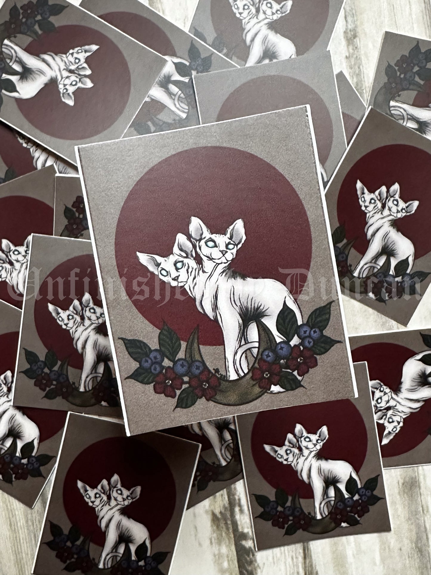 Duality Sticker | Double-Headed Sphinx Cat Traditional Tattoo Inspired Art Sticker