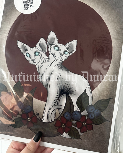 Duality | Double-Headed Sphinx Cat Traditional Tattoo Inspired Art Print