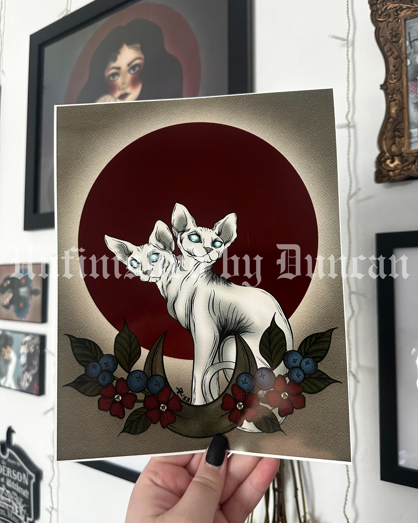 Duality | Double-Headed Sphinx Cat Traditional Tattoo Inspired Art Print