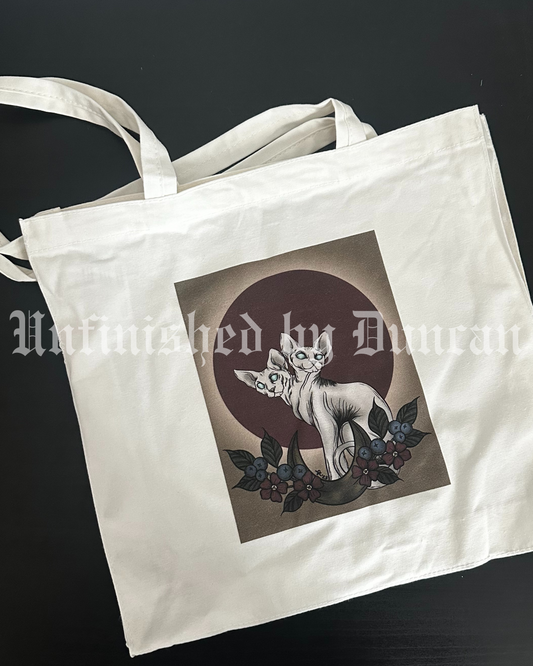 Duality Cotton Tote | Double-Headed Sphinx Cat Traditional Tattoo Inspired Art Print