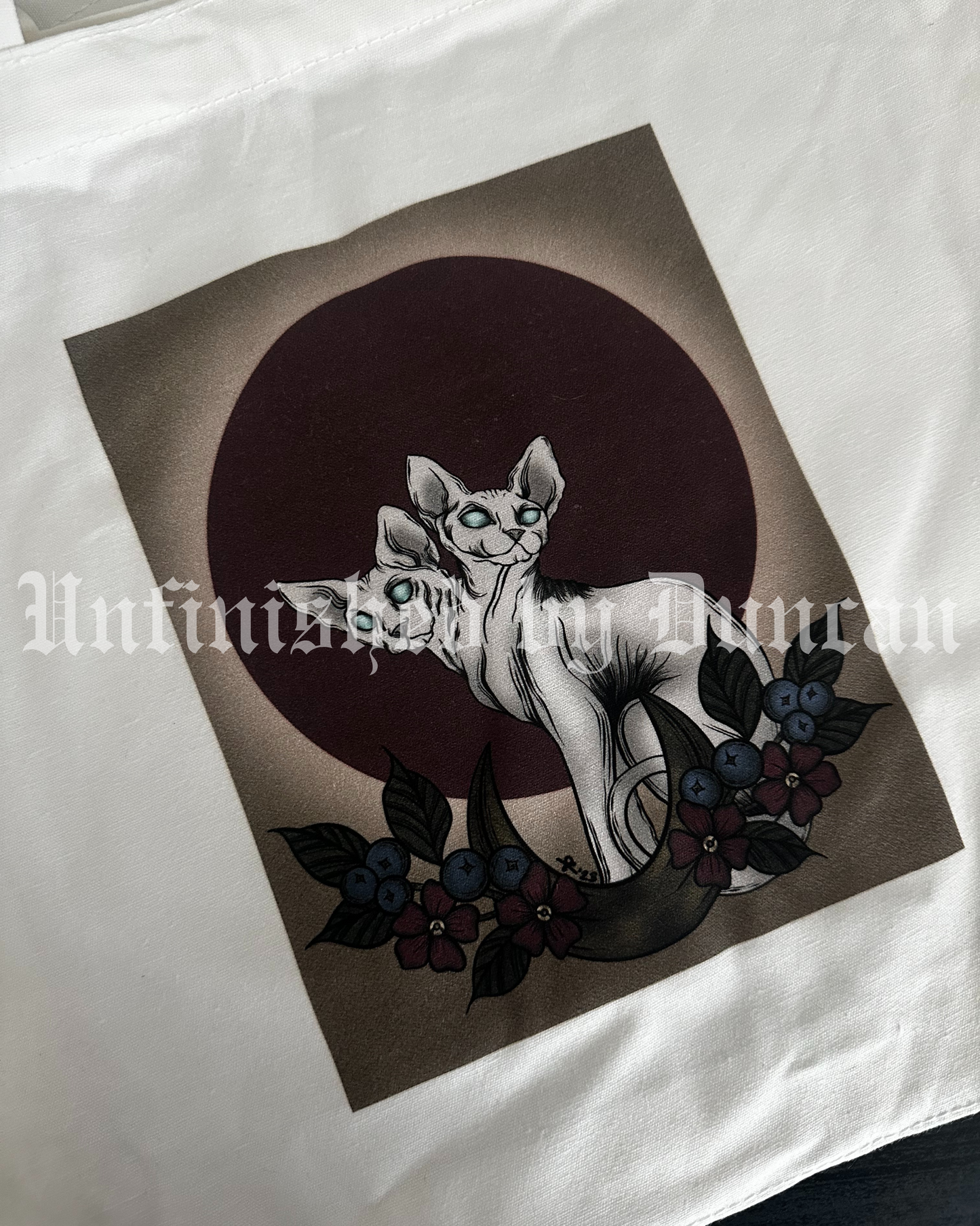 Duality Cotton Tote | Double-Headed Sphinx Cat Traditional Tattoo Inspired Art Print