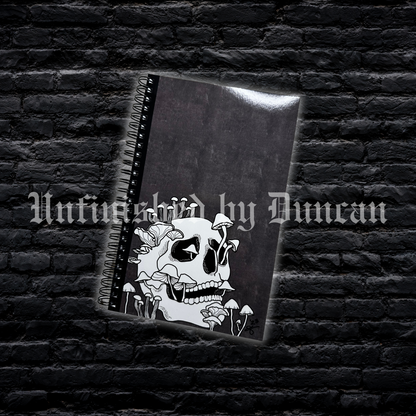 Feeding on Decay Notebook | Skeletal & Mushroom Art, Traditional Tattoo Inspired Art Design