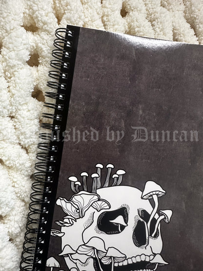 Feeding on Decay Notebook | Skeletal & Mushroom Art, Traditional Tattoo Inspired Art Design