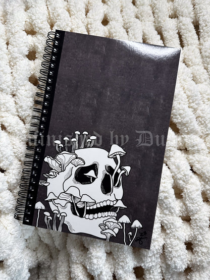 Feeding on Decay Notebook | Skeletal & Mushroom Art, Traditional Tattoo Inspired Art Design