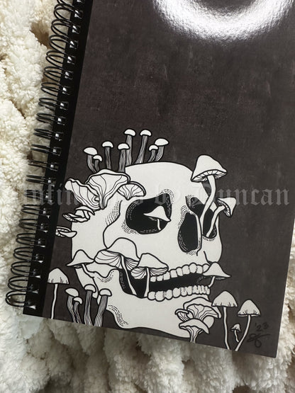 Feeding on Decay Notebook | Skeletal & Mushroom Art, Traditional Tattoo Inspired Art Design