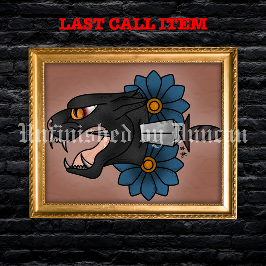 Ghost of the Forest | Roses, Floral, Flora, Panther, Traditional Tattoo Inspired Art Print (Last Call)