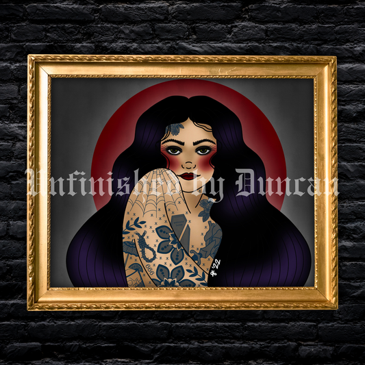 Ravenna | Witchy, Tattooed Woman, Traditional Tattoo Inspired Art Print