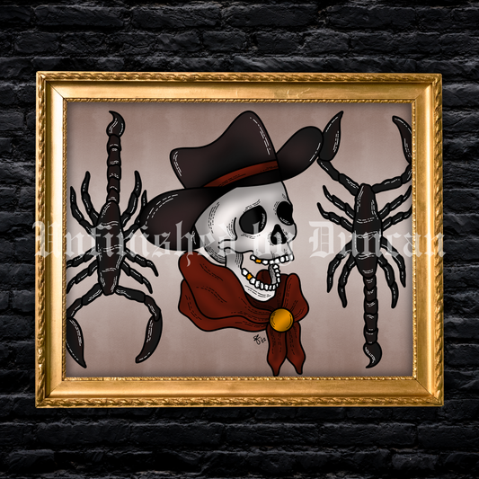 The Sheriff | Western, Scorpion, & Skeletal Traditional Tattoo Inspired Art Print