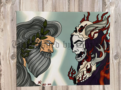 Brothers (Zeus v. Hades) | Greek Gods, Traditional Tattoo Inspired Art Print (Last Call)