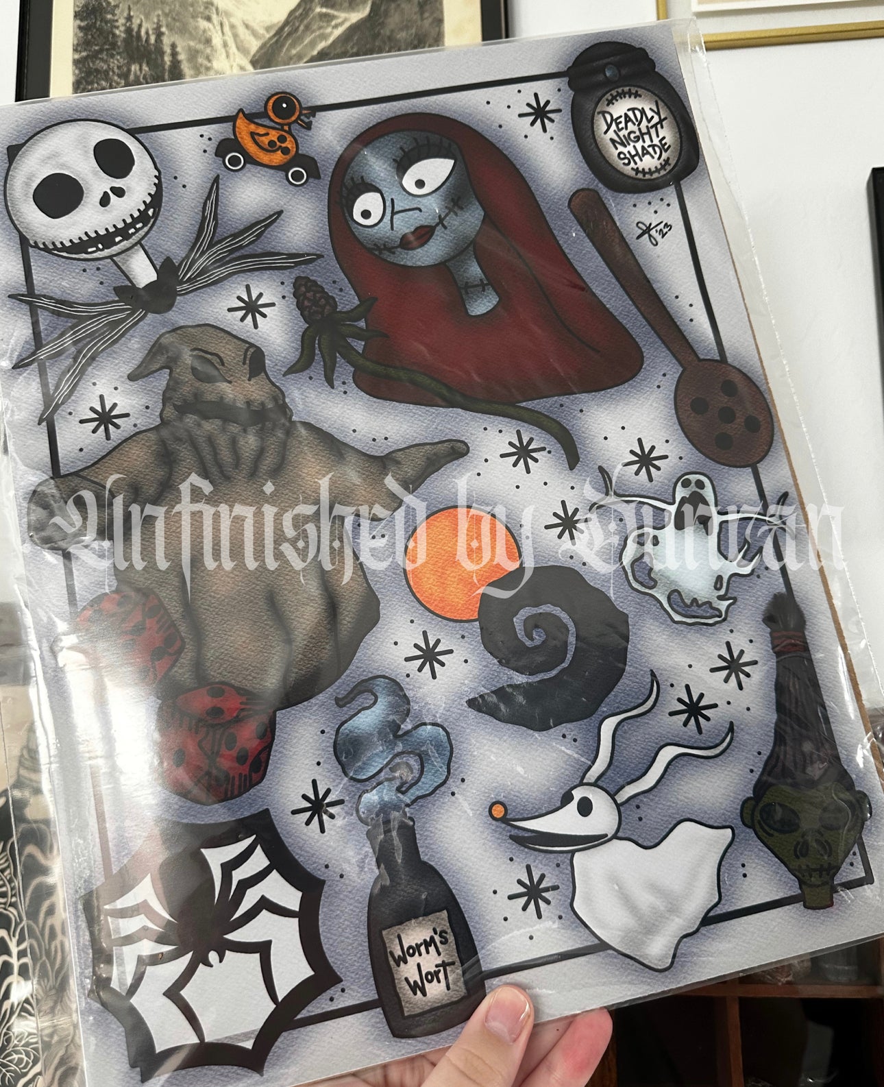 Nightmare Before Christmas (NBC) Flash Sheet | Deadly Nightshade, Jack & Sally, Oogie Boogie, & Zero Traditional Tattoo Art Print