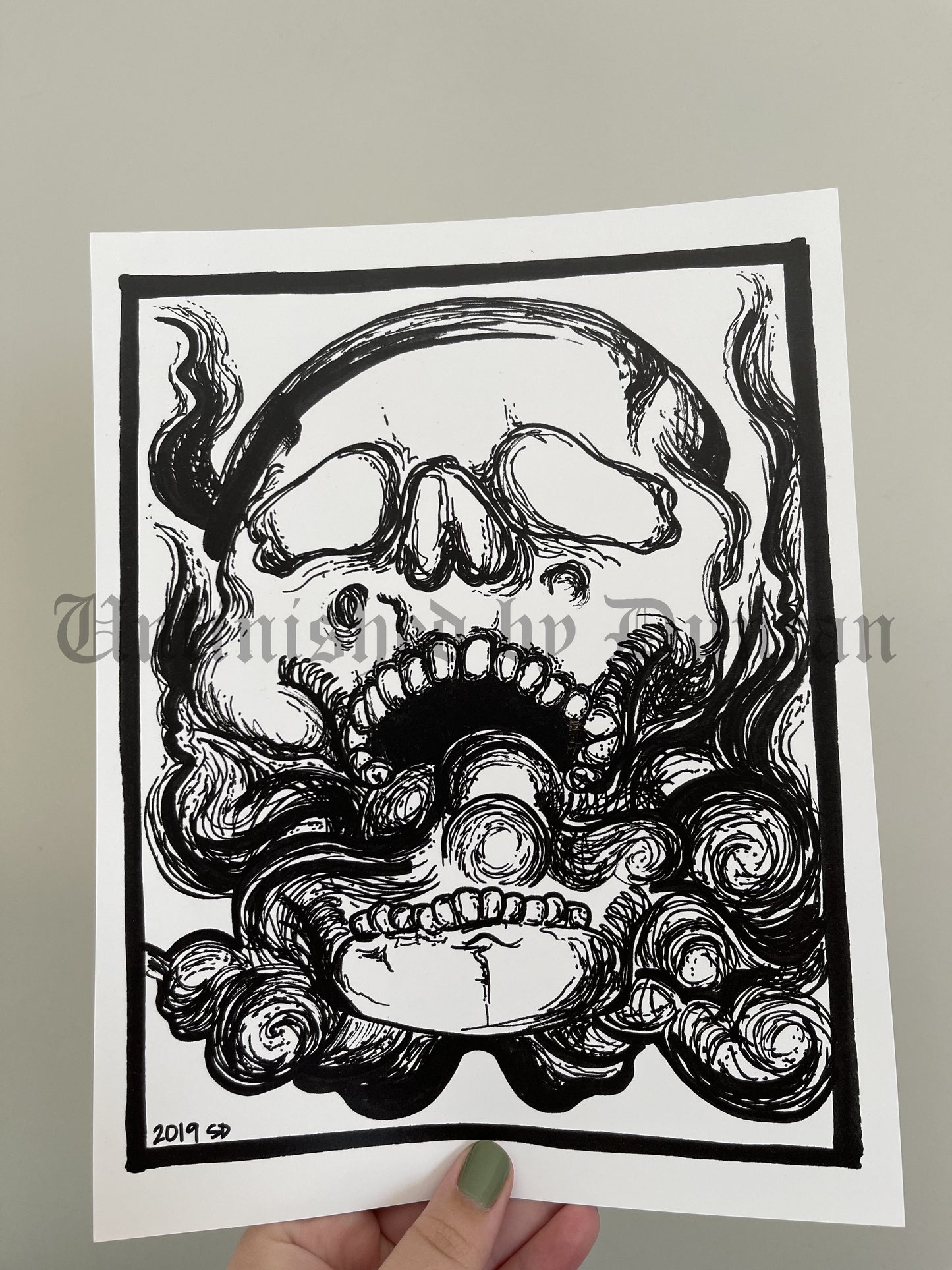 Smoke & Skull | B&W Smokey, Skeletal, Traditional Tattoo Inspired Art Print