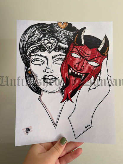 Female Masked Devil | Traditional Tattoo Inspired Art Print (Last Call)