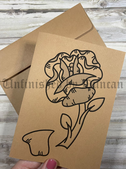 Floral Greeting Card | Folded Greyscale Card, Traditional Tattoo Inspired Art Design