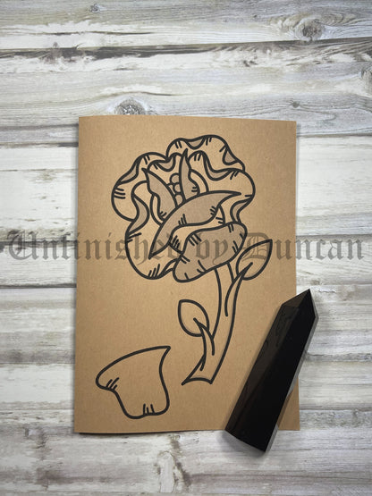 Floral Greeting Card | Folded Greyscale Card, Traditional Tattoo Inspired Art Design