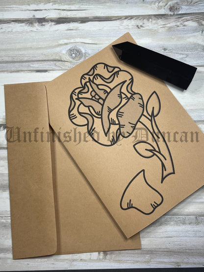 Floral Greeting Card | Folded Greyscale Card, Traditional Tattoo Inspired Art Design