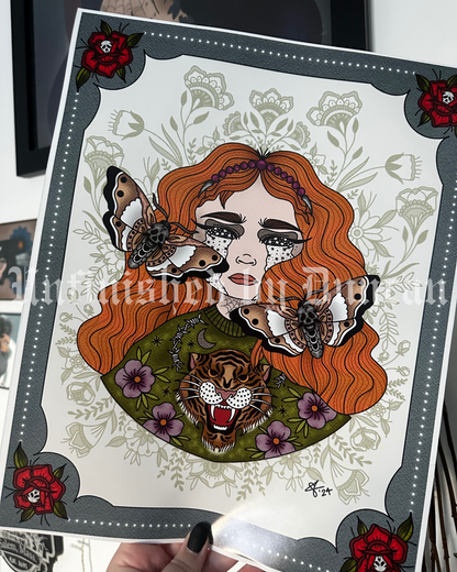 Poor Aileen | Death Moth, Redhead, Curvy Baddie, Traditional Tattoo Inspired Art Print