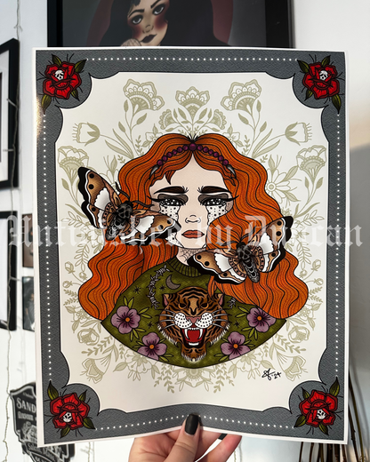 Poor Aileen | Death Moth, Redhead, Curvy Baddie, Traditional Tattoo Inspired Art Print