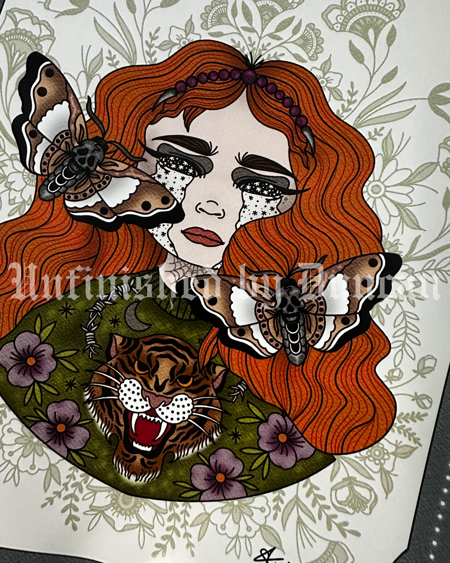 Poor Aileen | Death Moth, Redhead, Curvy Baddie, Traditional Tattoo Inspired Art Print