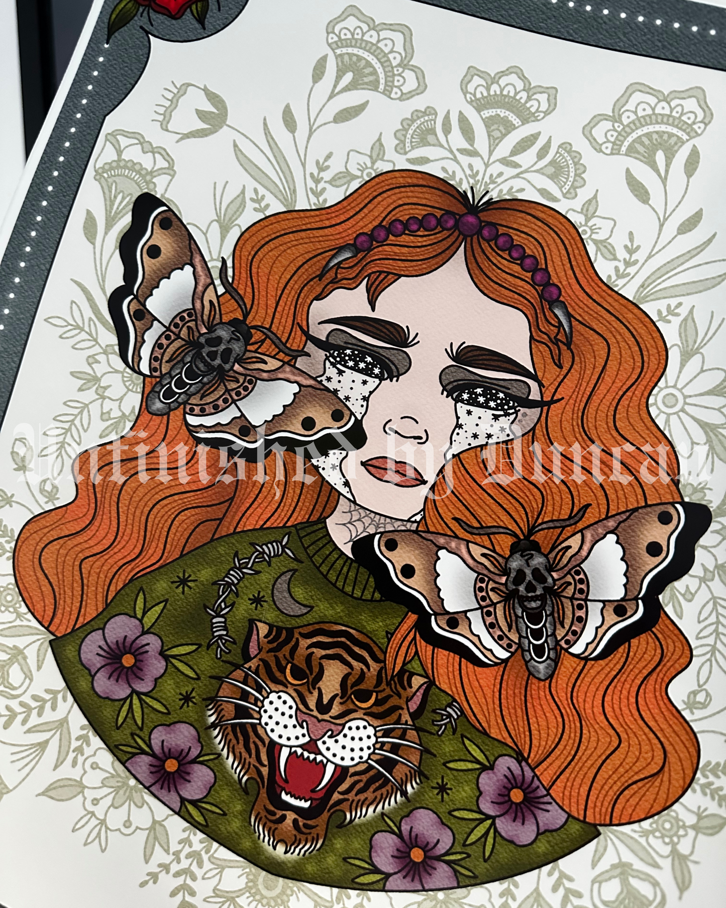 Poor Aileen | Death Moth, Redhead, Curvy Baddie, Traditional Tattoo Inspired Art Print