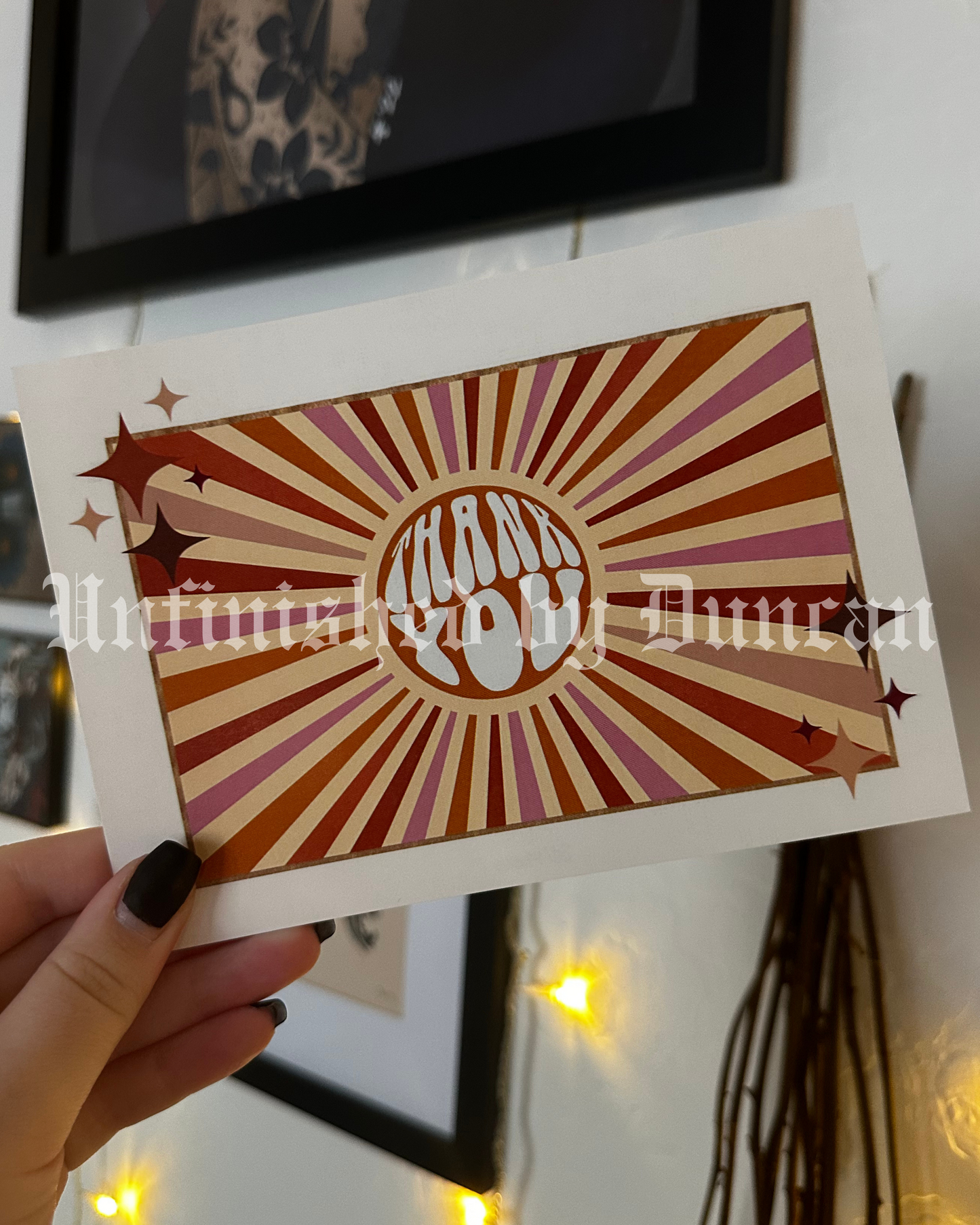 Retro Thank You Postcard | Sunburst, Sunny, Vintage Inspired, Neutral, Hippy, Colorful, Golden Design