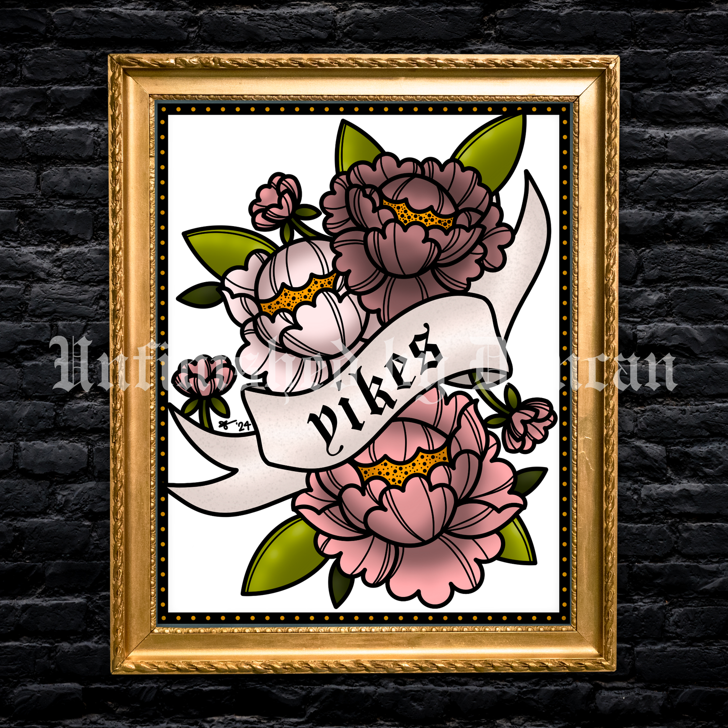 Yikes | Peonies Traditional Tattoo Flash Sheet/Art Print