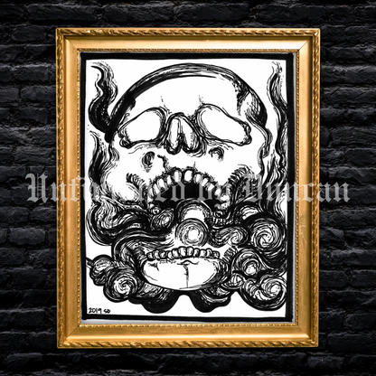 Smoke & Skull | B&W Smokey, Skeletal, Traditional Tattoo Inspired Art Print