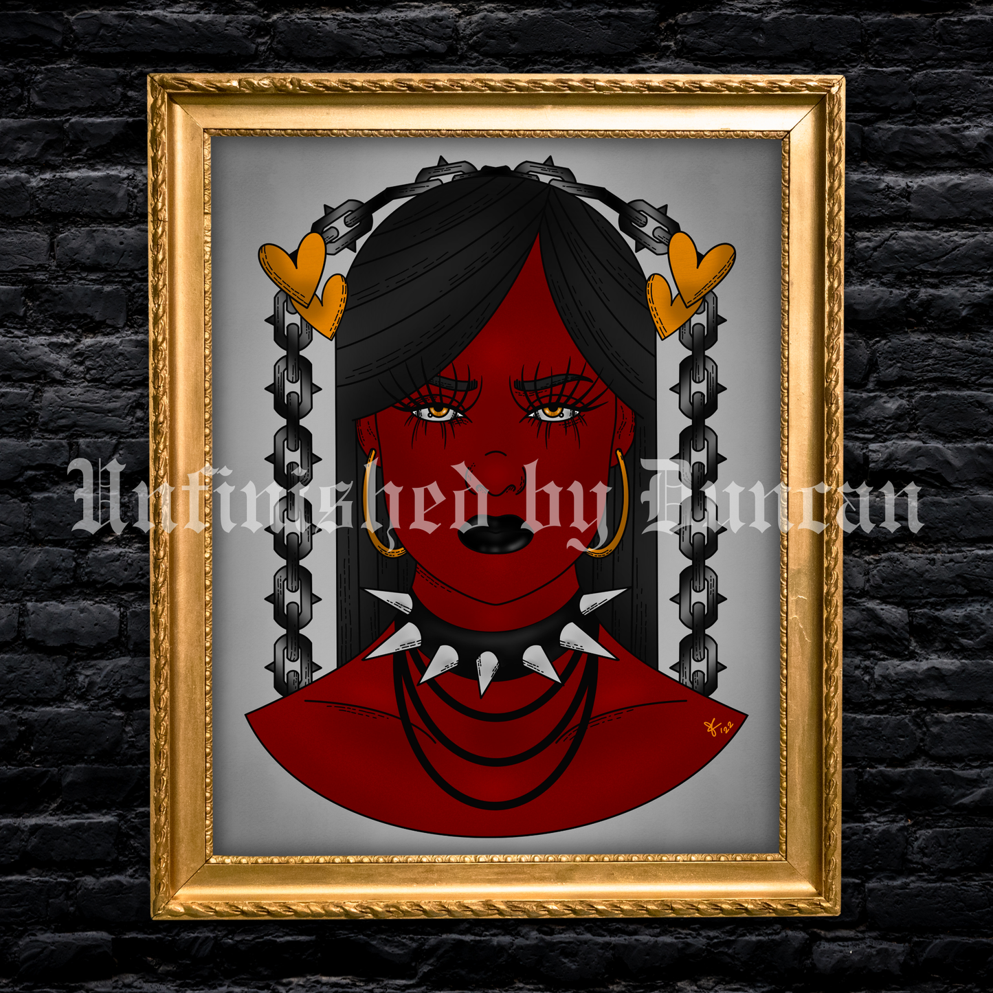 Red Reigns | Chain, Golden Eyes, Traditional Tattoo Inspired Art Print