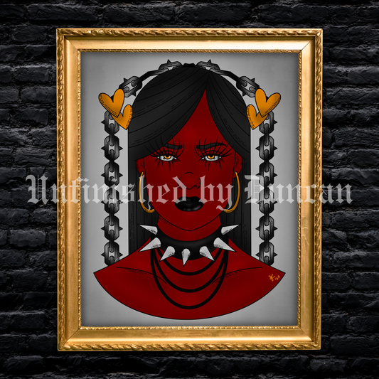 Red Reigns | Chain, Golden Eyes, Traditional Tattoo Inspired Art Print